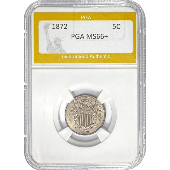 1872 Shield Nickel PGA MS66+