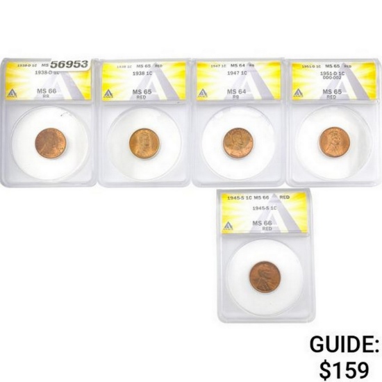 [5] 1938-1951 Wheat Cent ANACS MS64-67 RED/RB
