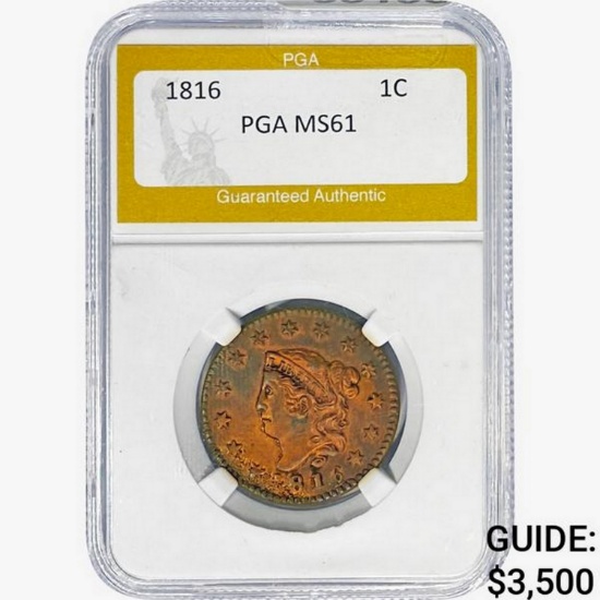1816 Coronet Head Large Cent PGA MS61