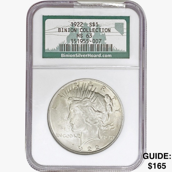 1922 Silver Peace Dollar NGC MS63