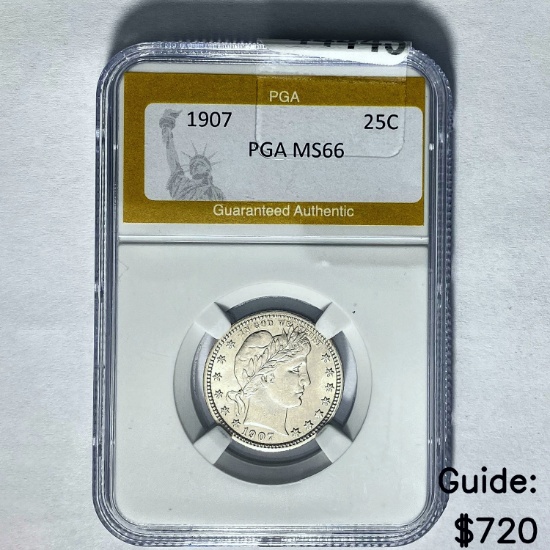 1907 25C Barber Quarter PGA MS66