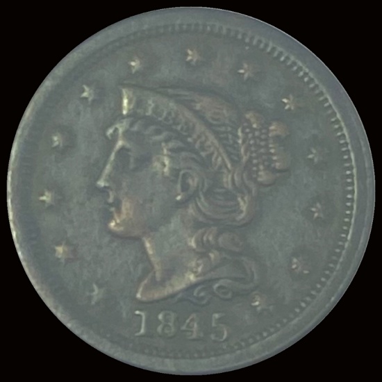 1845 Braided Hair Large Cent LIGHTLY CIRCULATED