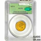 1874 CAC $3 Gold Piece PCGS AU55