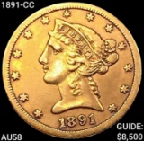 1891-CC $5 Gold Half Eagle CHOICE AU