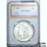 1921 Morgan Dollar PGA MS65 SILVER
