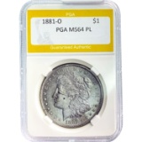 1881-O Morgan Silver Dollar PGA MS64 PL