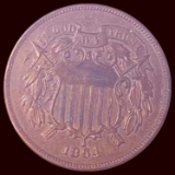 1864 Copper Two-Cent Piece CHOICE AU