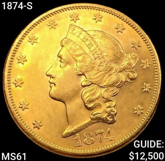 1874-S $20 Gold Double Eagle