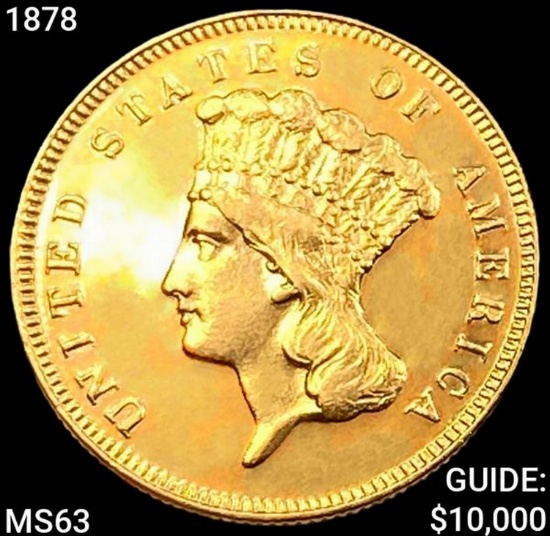 1878 $3 Gold Piece CHOICE BU