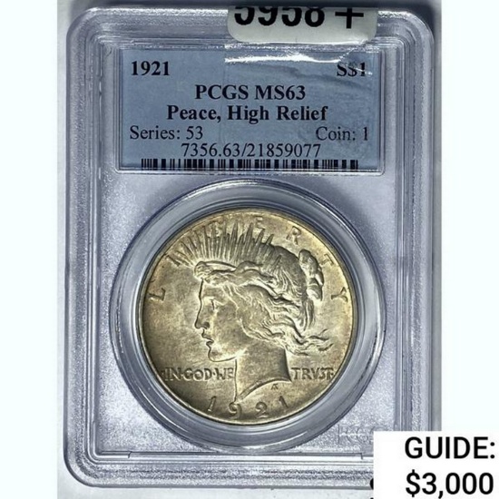 1921 Silver Peace Dollar PCGS MS63 HR