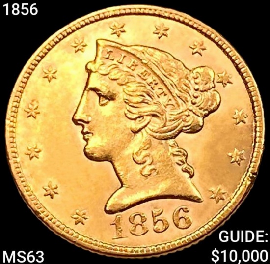 1856 $5 Gold Half Eagle CHOICE BU