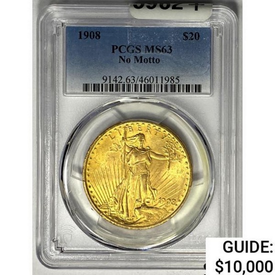 1908 $20 Gold Double Eagle PCGS MS63