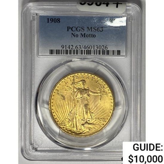 1908 $20 Gold Double Eagle PCGS MS63