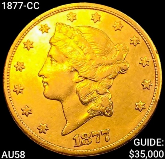 1877-CC $20 Gold Double Eagle CHOICE AU