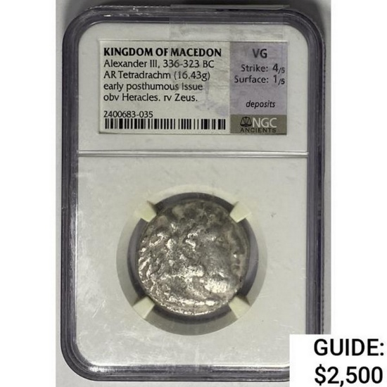 Macedon Alexander III, 336-323 BC Silver Tetradrachm NGC VG