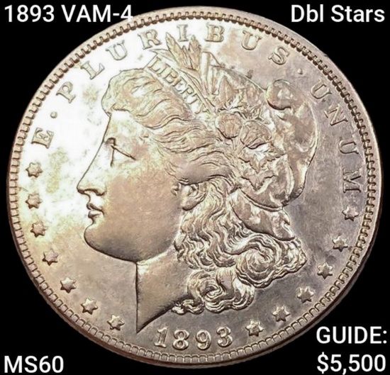 1893 VAM-4 Dbl Stars Morgan Silver Dollar UNCIRCULATED