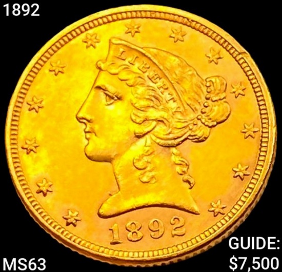 1892 $5 Gold Half Eagle CHOICE BU