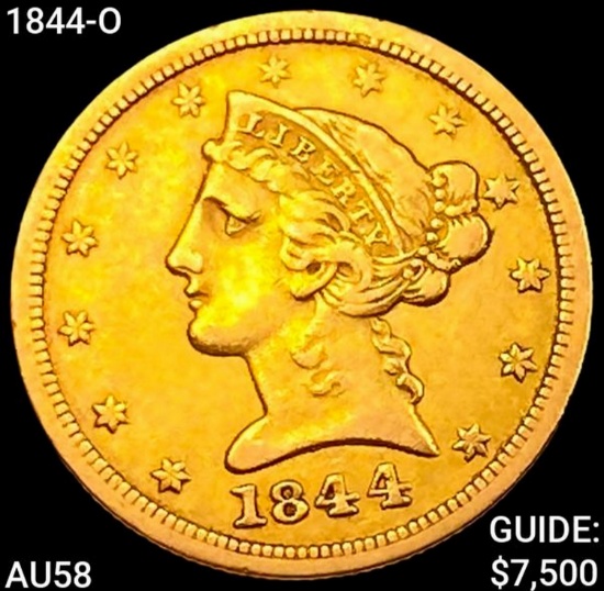 1844-O $5 Gold Half Eagle CHOICE AU