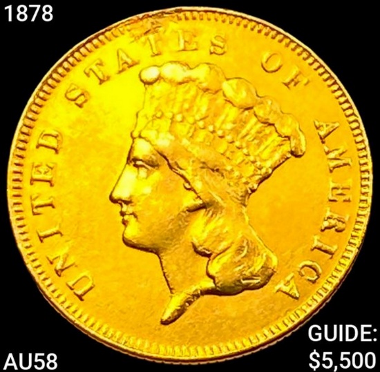 1878 $3 Gold Piece CHOICE AU