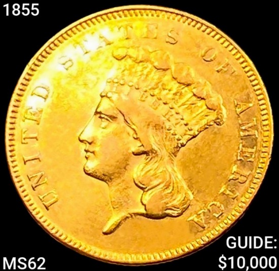 1855 $3 Gold Piece UNCIRCULATED