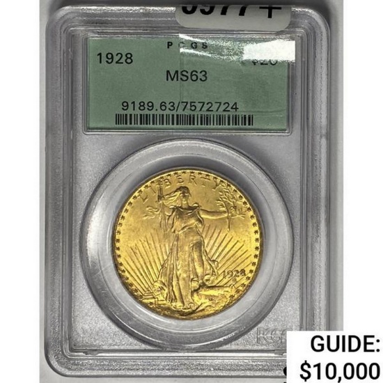 1928 $20 Gold Double Eagle PCGS MS63