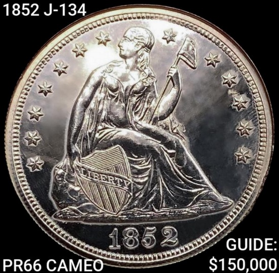 1852 J-134 Seated Liberty Dollar GEM PROOF CAM