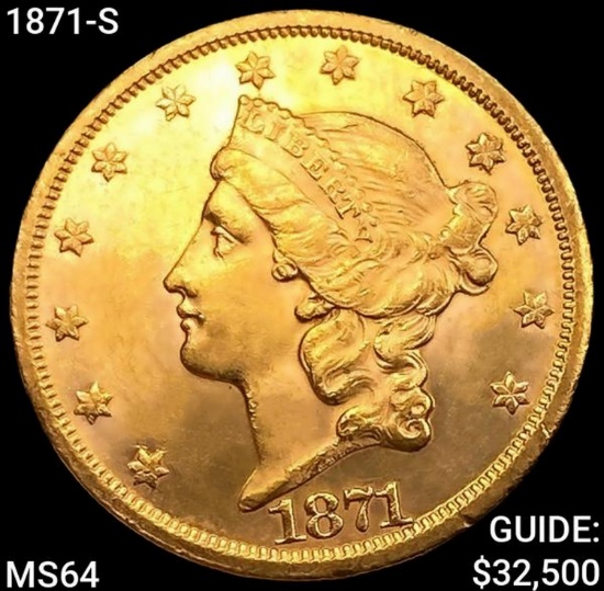 1871-S $20 Gold Double Eagle CHOICE BU