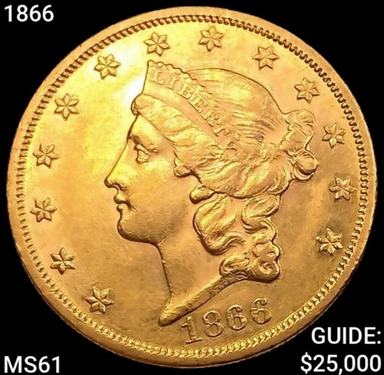 1866 $20 Gold Double Eagle UNCIRCULATED