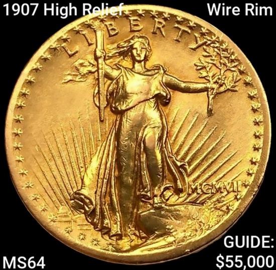 1907 High Relief Wire Rim $20 Gold Double Eagle CHOICE BU