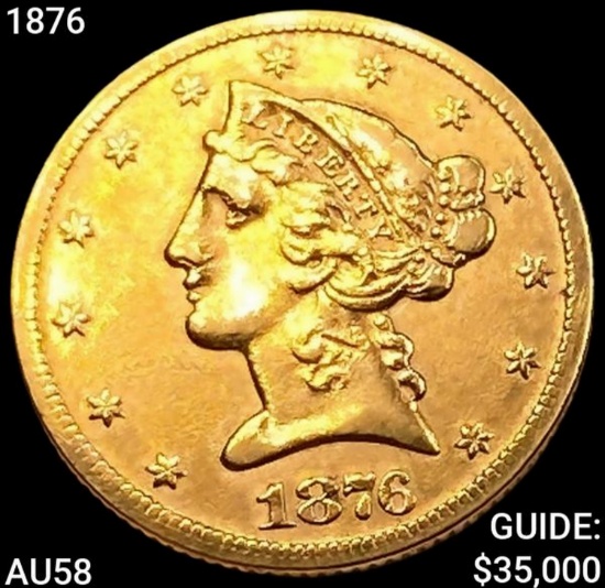 1876 $5 Gold Half Eagle CHOICE AU