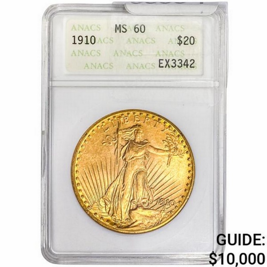 1910 $20 Gold Double Eagle ANACS MS60