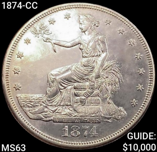 1874-CC Silver Trade Dollar CHOICE BU