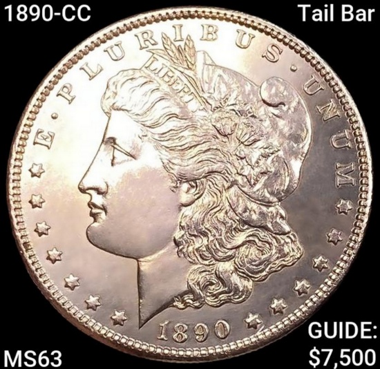 1890-CC Tail Bar Morgan Silver Dollar CHOICE BU