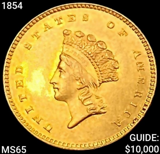 1854 Rare Gold Dollar GEM BU