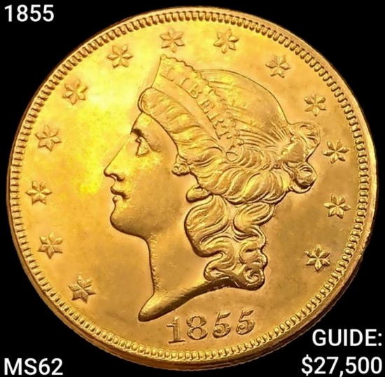 1855 $20 Gold Double Eagle UNCIRCULATED