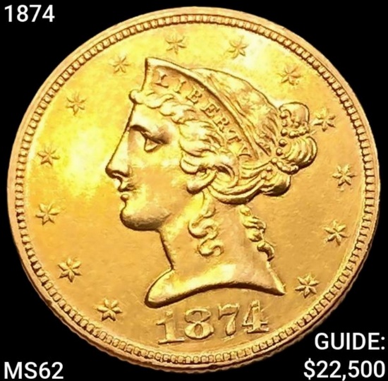 1874 $5 Gold Half Eagle UNCIRCULATED
