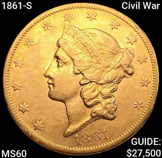 1861-S Civil War $20 Gold Double Eagle UNCIRCULATED