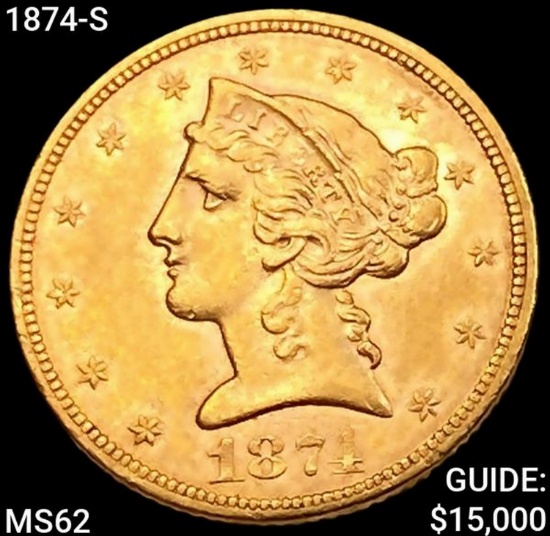 1874-S $5 Gold Half Eagle UNCIRCULATED