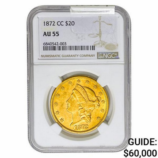 1872-CC $20 Gold Double Eagle NGC AU55