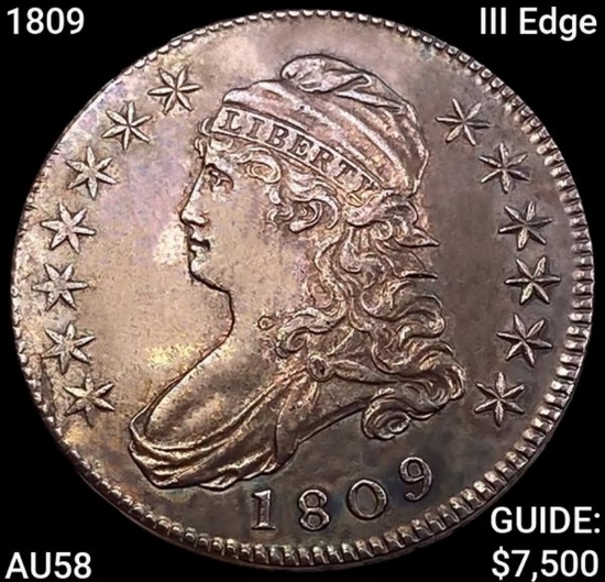 1809 III Edge Capped Bust Half Dollar CHOICE AU
