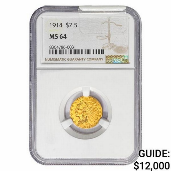 1914 $2.50 Gold Quarter Eagle NGC MS64