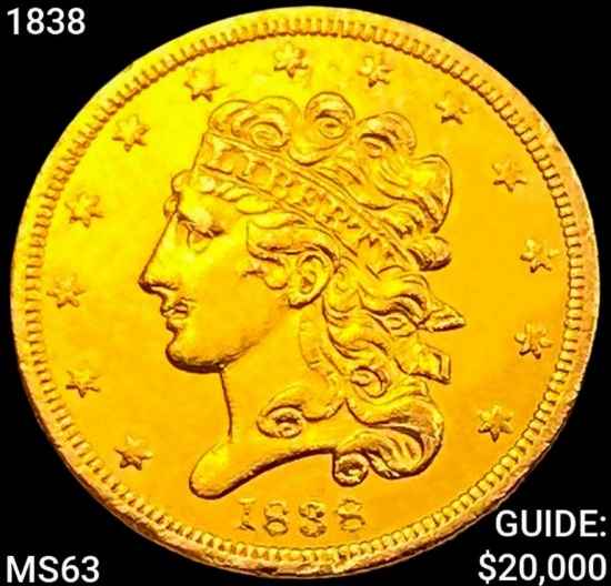1838 $5 Gold Half Eagle CHOICE BU