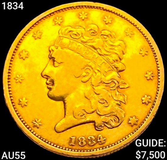 1834 $5 Gold Half Eagle HIGH GRADE