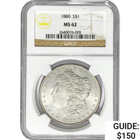 1880 S$1 Silver Morgan Dollar NGC MS62