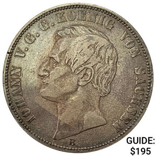1863-B Saxony Silver Thaler NEARLY UNCIRCULATED