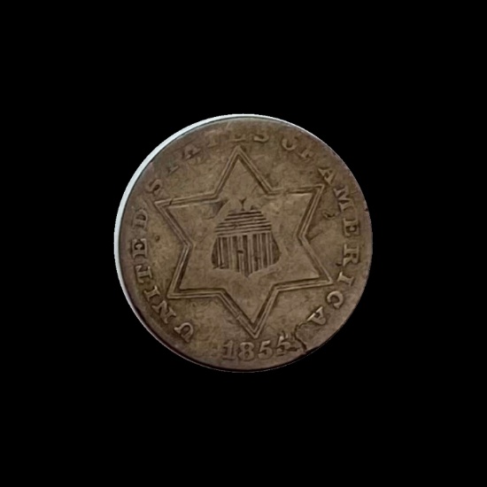 1855 Silver Three-Cent Piece LIGHTLY CIRCULATED