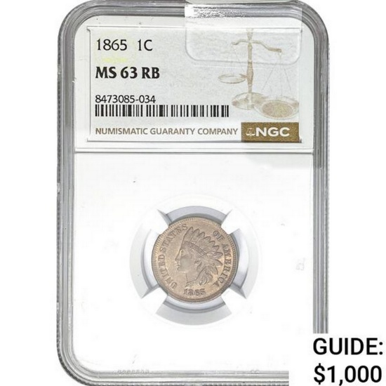 1865 1C Indian Head NGC MS63 RB