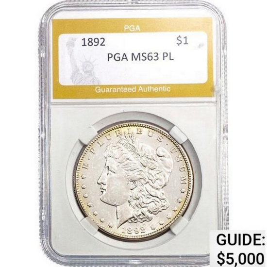 1892 Morgan Silver Dollar PGA MS63 PL MS63 PL