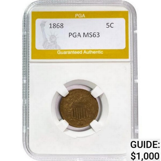 1868 Shield Nickel PGA MS63 MS63