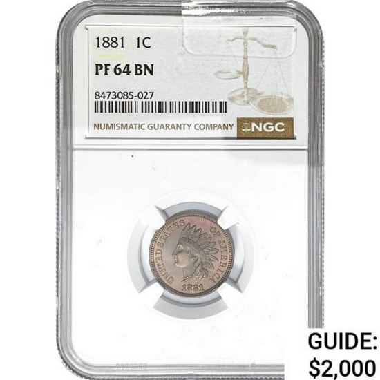 1881 Indian Cent NGC PF64 BN
